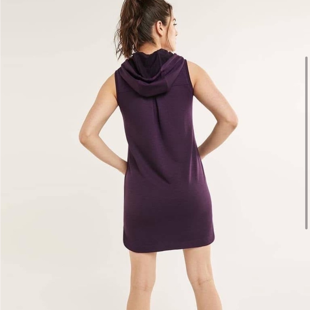 Dark Purple Sleeveless Hoodie Sweater comfy casual midi dress - Picture 4 of 7